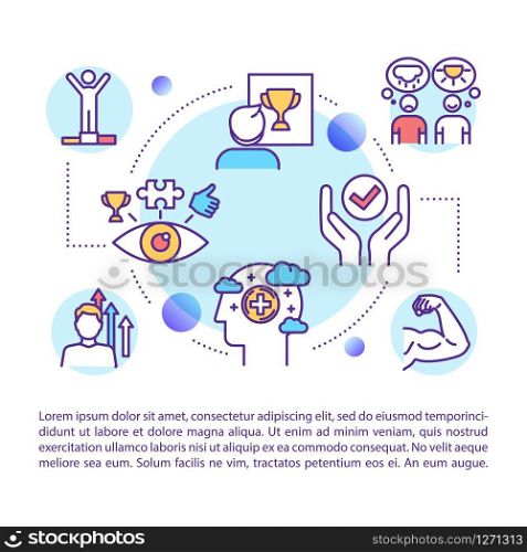 Visualization concept icon with text. Mindset. Guided imagery. Optimistic outlook. Mental development. PPT page vector template. Brochure, magazine, booklet design element with linear illustrations