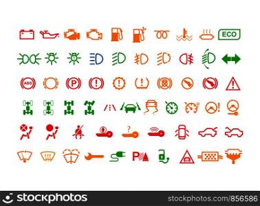 Visualization of control systems of the car. Set of 60 indicators for car dashboard, flat design