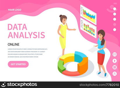 Visualize with business analytics. People work with statistical data analysis, changing indicators. Employees analyze statistical indicators, business data. Characters work with marketing research. Employees analyze statistical indicators, business data. Characters work with marketing research