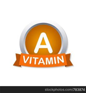 Vitamin A. Badge, icon, bio theme. Logo vector design illustration on white background. Vector stock illustration.