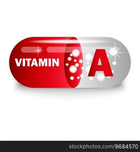 Vitamin A in red capsule. Health pill. Vector illustration. EPS 10. Stock image.. Vitamin A in red capsule. Health pill. Vector illustration. EPS 10.