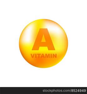 Vitamin A with realistic drop on gray background. Particles of vitamins in the middle. Vector illustration. Vitamin A with realistic drop on gray background. Particles of vitamins in the middle. Vector illustration.