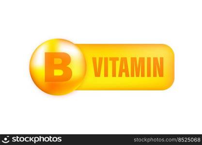 Vitamin B with realistic drop on gray background. Particles of vitamins in the middle. Vector illustration. Vitamin B with realistic drop on gray background. Particles of vitamins in the middle. Vector illustration.