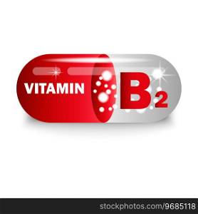 Vitamin B2 in red capsule. Health pill. Vector illustration. EPS 10. Stock image.. Vitamin B2 in red capsule. Health pill. Vector illustration. EPS 10.