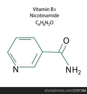 Vitamin B3 molecule structure. Nicotinamide skeletal formula. Chemical compound. Vector illustration. Stock image. EPS 10.. Vitamin B3 molecule structure. Nicotinamide skeletal formula. Chemical compound. Vector illustration. Stock image.