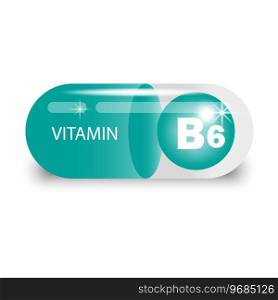 Vitamin B6 in green capsule. Health pill. Vector illustration. EPS 10. Stock image.. Vitamin B6 in green capsule. Health pill. Vector illustration. EPS 10.