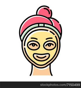 Vitamin C mask color icon. Skin care procedure. Facial beauty treatment. Using liquid mask. Exfoliating and moisturizing effect. Dermatology, cosmetics, makeup. Isolated vector illustration