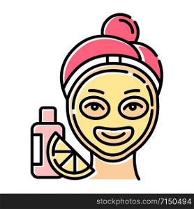 Vitamin C mask color icon. Skin care procedure. Facial treatment. Everyday beauty routine step. Face product for exfoliating effect. Dermatology, cosmetics, makeup. Isolated vector illustration
