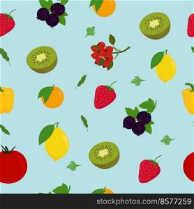 Vitamin C seamless pattern. Kiwi, orange strawberry lemon. Vitamin C seamless pattern. Kiwi, orange, strawberry, lemon