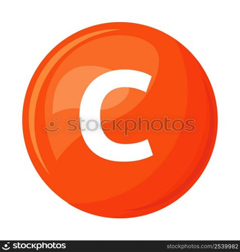 Vitamin C semi flat color vector object. Dietary supplement. Full sized item on white. Essential nutrient. Health improvement. Simple cartoon style illustration for web graphic design and animation. Vitamin C semi flat color vector object
