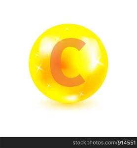 Vitamin C shiny golden capsule. Vector.