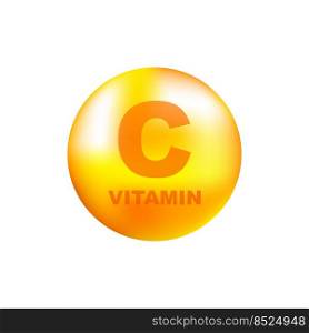 Vitamin C with realistic drop on gray background. Particles of vitamins in the middle. Vector illustration. Vitamin C with realistic drop on gray background. Particles of vitamins in the middle. Vector illustration.