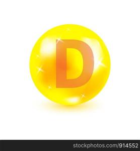 Vitamin D. High quality gold oil capsule. Vector illustration for your design.