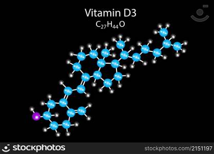 Vitamin D3 skeletal formula. Cholecalciferol molecular structure. Black background. Vector illustration. Stock image. EPS 10.. Vitamin D3 skeletal formula. Cholecalciferol molecular structure. Black background. Vector illustration. Stock image.