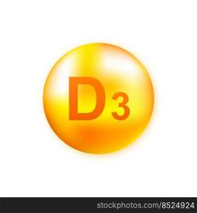 Vitamin D3 with realistic drop on gray background. Particles of vitamins in the middle. Vector illustration. Vitamin D3 with realistic drop on gray background. Particles of vitamins in the middle. Vector illustration.