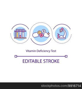 Vitamin deficiency test concept icon. Problems with body. Curing different health problems. Clinic idea thin line illustration. Vector isolated outline RGB color drawing. Editable stroke. Vitamin deficiency test concept icon