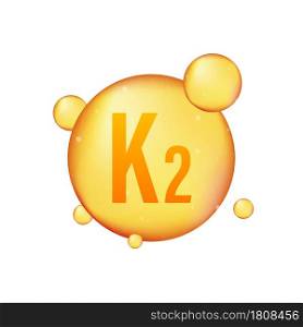 Vitamin K2 gold shining icon. Ascorbic acid. Vector illustration.. Vitamin K2 gold shining icon. Ascorbic acid. Vector illustration