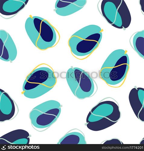 Vitamin seamless pattern with blue random doodle plums elements. Isolated backdrop. Abstract fruits ornament. Perfect for fabric design, textile print, wrapping, cover. Vector illustration.. Vitamin seamless pattern with blue random doodle plums elements. Isolated backdrop. Abstract fruits ornament.