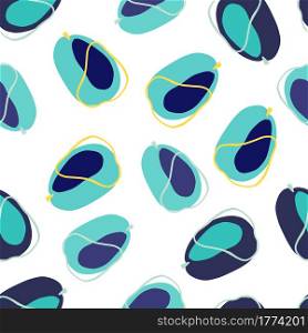 Vitamin seamless pattern with blue random doodle plums elements. Isolated backdrop. Abstract fruits ornament. Perfect for fabric design, textile print, wrapping, cover. Vector illustration.. Vitamin seamless pattern with blue random doodle plums elements. Isolated backdrop. Abstract fruits ornament.