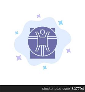 Vitruvian, Man, Medical, Scene Blue Icon on Abstract Cloud Background