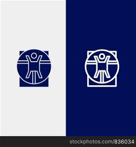 Vitruvian, Man, Medical, Scene Line and Glyph Solid icon Blue banner Line and Glyph Solid icon Blue banner
