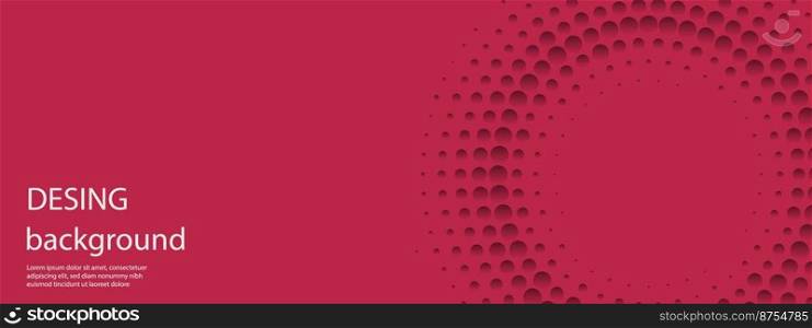 Viva Magenta abstract long banner. Business minimal background with halftone circle frame and copy space for text. Social media cover template.Vector illustration