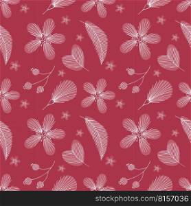 Viva Magenta color of the year 2023 pattern with white doodle flowers.