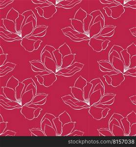 Viva Magenta color of the year 2023 pattern with white magnolia contour.