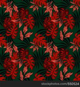 Vivid abstract color tropical leaves monstera. Fabric seamless pattern on the mint background