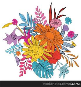 Vivid color free hand flower dodle style on white background