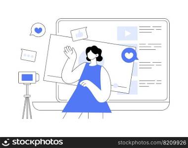 Vlog abstract concept vector illustration. Video blog, website vlog popularity and monetization, attract followers and subscription, viral content, social media platform posting abstract metaphor.. Vlog abstract concept vector illustration.