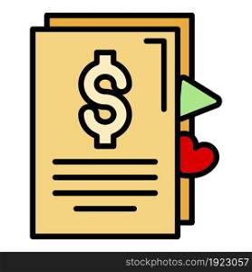 Vlog money contract icon. Outline vlog money contract vector icon color flat isolated on white. Vlog money contract icon color outline vector