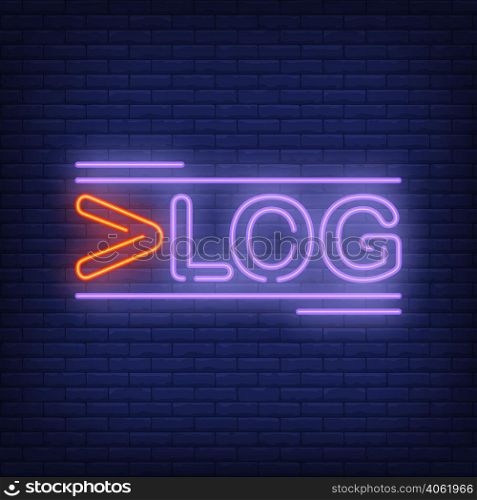 Vlog neon sign. Creative bright text with red first letter. Night bright advertisement. Vector illustration in neon style for video link and social media