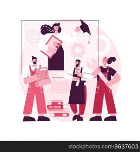 Vocational education abstract concept vector illustration. Professional learning, online vocational technical education, work on automatic lathe, repair machines, student group abstract metaphor.. Vocational education abstract concept vector illustration.