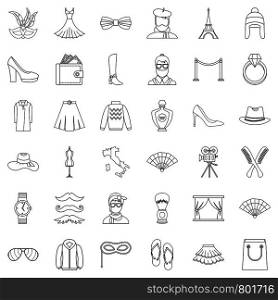 Vogue icons set. Outline style of 36 vogue vector icons for web isolated on white background. Vogue icons set, outline style