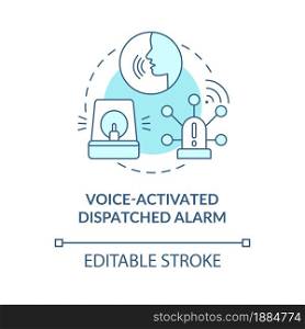 Voice activated dispatched alarm blue concept icon. Alarm system abstract idea thin line illustration. Robbery protection technology. Vector isolated outline color drawing. Editable stroke. Voice activated dispatched alarm blue concept icon