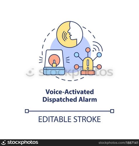Voice activated dispatched alarm concept icon. Alarm system abstract idea thin line illustration. Robbery protection technology. Vector isolated outline color drawing. Editable stroke. Voice activated dispatched alarm concept icon