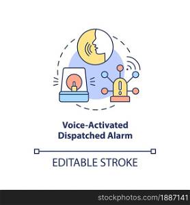 Voice activated dispatched alarm concept icon. Alarm system abstract idea thin line illustration. Robbery protection technology. Vector isolated outline color drawing. Editable stroke. Voice activated dispatched alarm concept icon