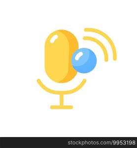 Voice assistant app vector flat color icon. Intelligent personal assistant. Conversational interactions. Voice commands and searching. Cartoon style clip art for mobile app. Isolated RGB illustration. Voice assistant app vector flat color icon