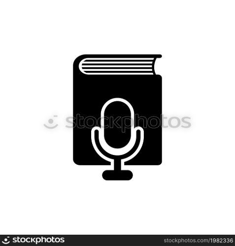 Voice Book through Microphone. Flat Vector Icon. Simple black symbol on white background. Voice Book through Microphone Flat Vector Icon