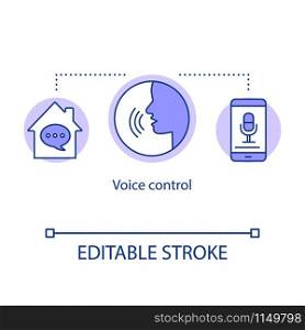 Voice control concept icon. Speech recognition. Voice command device for home automation system. Virtual assistant. VUI idea thin line illustration. Vector isolated outline drawing. Editable stroke