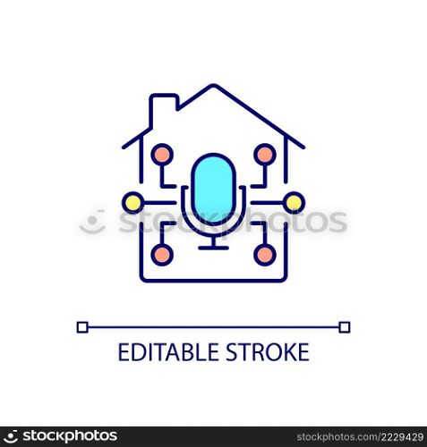Voice control in smart home RGB color icon. Automation system. Voice activated products in house. Isolated vector illustration. Simple filled line drawing. Editable stroke. Arial font used. Voice control in smart home RGB color icon