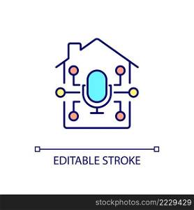 Voice control in smart home RGB color icon. Automation system. Voice activated products in house. Isolated vector illustration. Simple filled line drawing. Editable stroke. Arial font used. Voice control in smart home RGB color icon