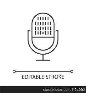Voice control linear icons set. Sound request. Speech recognition process. Microphone using modes.Thin line illustrations. Contour symbols. Vector isolated outline illustrations. Editable stroke