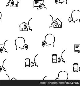 Voice Control Seamless Pattern Vector Thin Line. Voice Contour Illustrations. Voice Control Seamless Pattern Vector