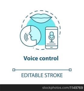 Voice control turquoise concept icon. Smart house management idea thin line illustration. Innovative technology for apartment. Verbal interaction. Vector isolated outline drawing. Editable stroke
