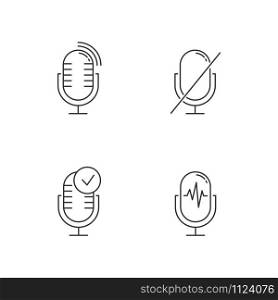 Voice dialing linear icons set. Smartphone call. Voice control, speech recognition. Phone conversation. Thin line contour symbols. Isolated vector outline illustrations. Editable stroke