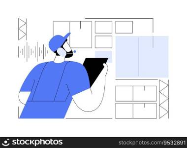 Voice picking abstract concept vector illustration. Smart warehouse manager with headset tasking using voice recognition app, stock inventory modern technologies, VDW system abstract metaphor.. Voice picking abstract concept vector illustration.