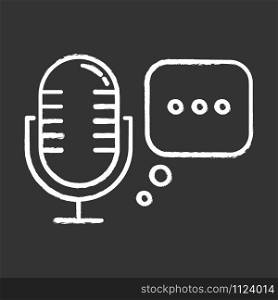 Voice recorder chalk icon. Speech recognition idea. Modern microphone, stereo mic. Voice command, interactive technology. Sound reproduction, modern equipment.Isolated vector chalkboard illustration