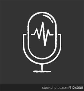 Voice recording process chalk icon. Sound recorder idea. Soundwave, waveform, speaker. Speech signal, voice message accessory. Voice recording equipment. Isolated vector chalkboard illustration